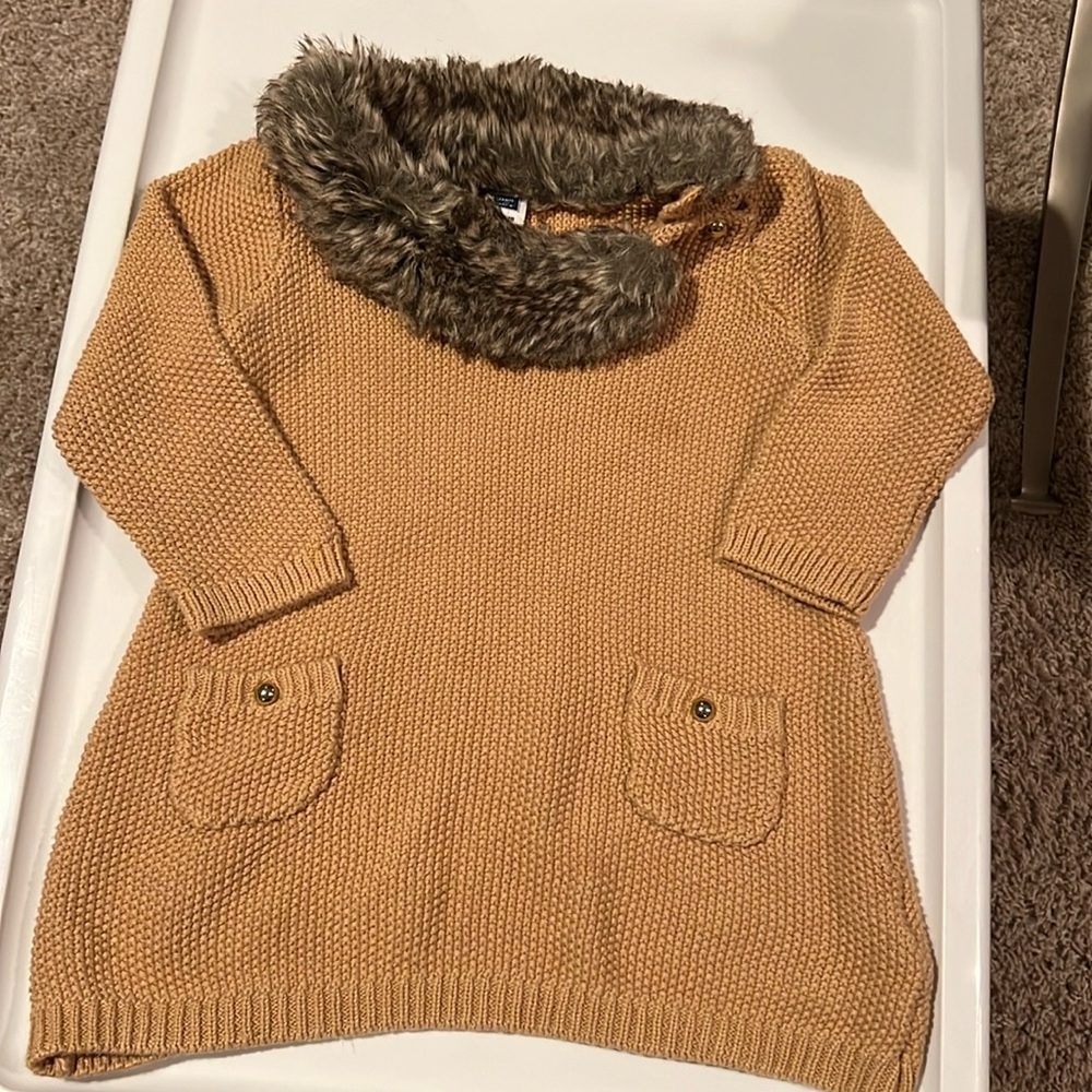 Janie and Jack Knitted Dress with Fur Collar